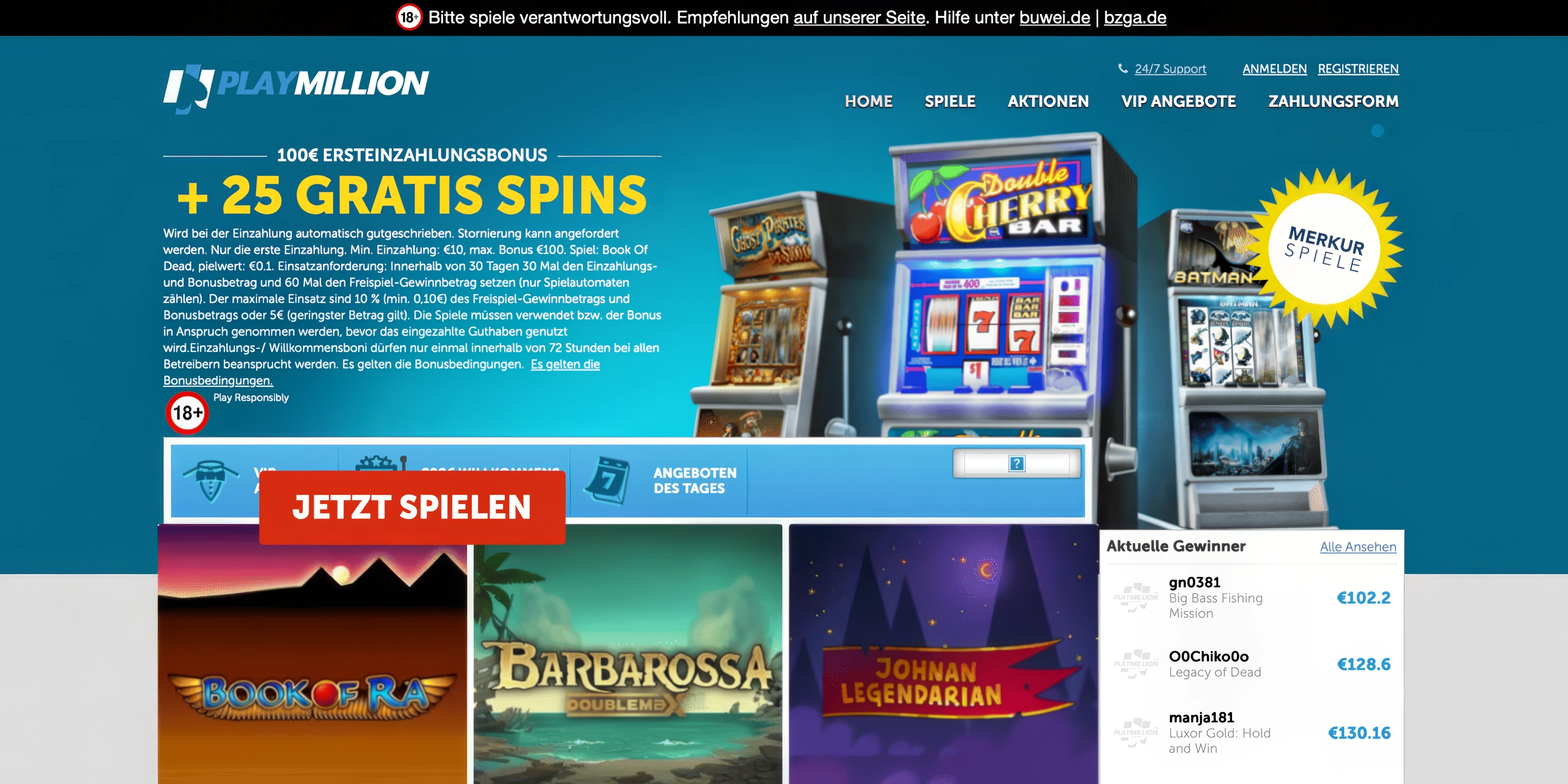 PlayMillion Casino: Starker Willkommensbonus von 100% bis zu 100€ + 25 Freispiele